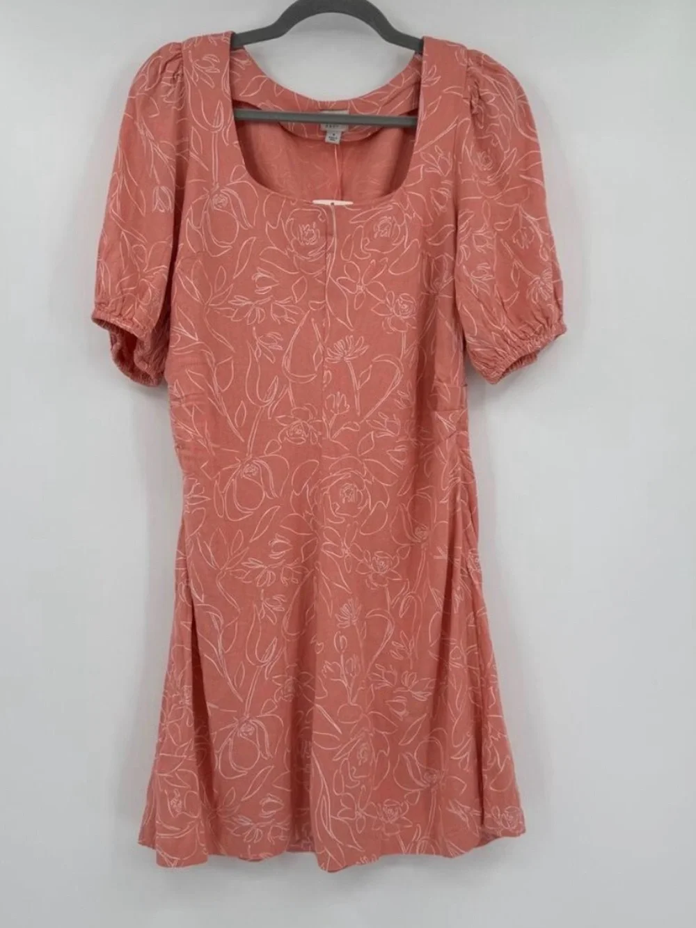A New Day Womens Pink Floral Linen Blend Short Puff Sleeve Mini Sundress S 8 NWT - Picture 2 of 5